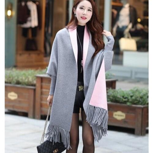 High Quality New Fashion Batwing Sleeve Elegant Womens Long Thick Cashmere Cardigan Shawl