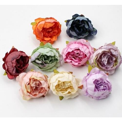 10Pcs/Lot! Peony Flower Head Silk Artificial Flower For Wedding Decoration DIY Scrapbooking Garland Cheap Craft Flower 9Colours