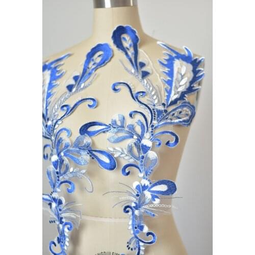 2pcs/lot 1 pair royal blue lace patches weeding dress material veil curtain decoration cloth