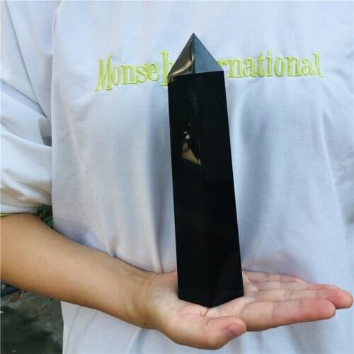 830g Natural obsidian obelisk point quartz crystal wand healing 20cm