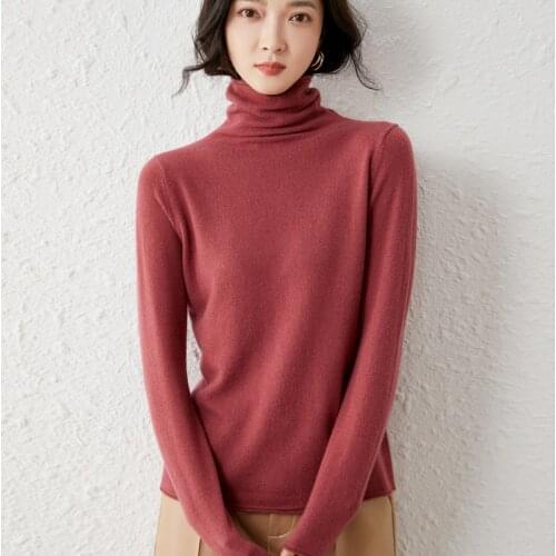 2021 woman winter 100% Cashmere sweaters knitted Pullovers jumper Warm Female Turtleneck blouse blue long sleeve clothing