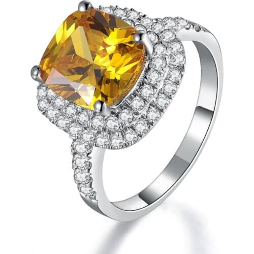 3Ct Yellow Cushion Cut Ring Genuine 925 Sterling Silver Engagement Ring White Gold Color Exquisite Craft Promise Ring