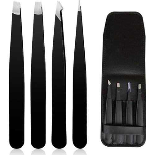 4 Eyebrow Tweezers Set Stainless Steel Eyebrow Clip Stickers Double Eyelid Stickers Tweezers With Suitcase Makeup Tool Set