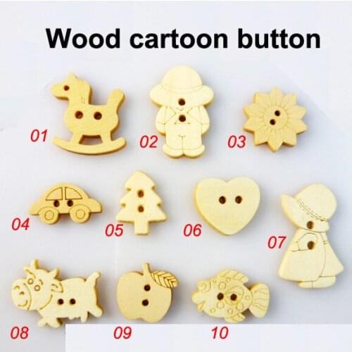 50pcs Baby Button 2 Holes Pattern Cartoons Wood Sewing Gilr Buttons Scrapbook Toy Charms WCB-048