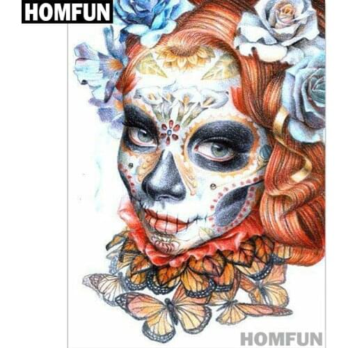 HOMFUN Full Square/Round Drill 5D DIY Diamond Painting "Skull woman" Embroidery Cross Stitch 5D Home Decor Gift A01488
