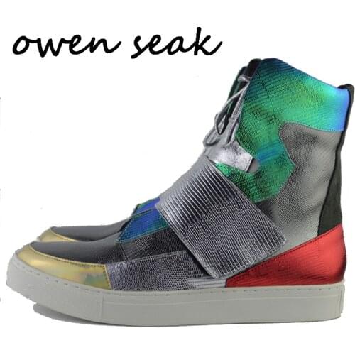 Owen Seak Men Shoes High-TOP Ankle Boots Brand Genuine Leather Luxury Trainers Boots Winter Casual Lace-up Zip Flats Sneaker