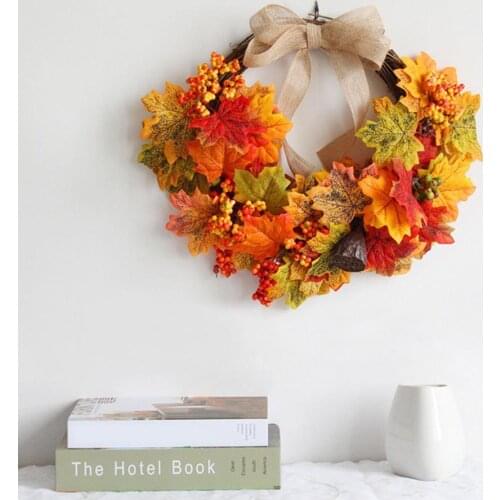 Flower Garland Imitation Delicate Plastic Artificial Maple Leaf Bowknot Wreath Pendant Space-saving Realistic for Home