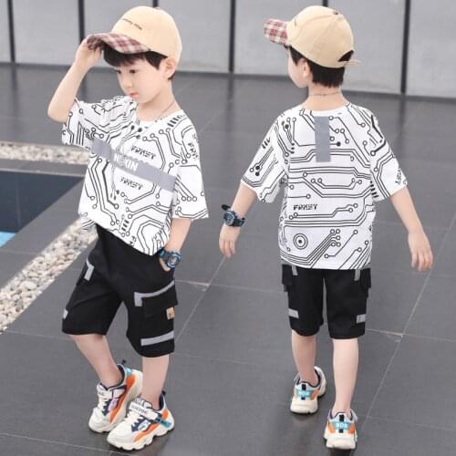 Kids Clothing Summer New Baby Boys Clothes Sets Fashion Print Cotton T-shirts Balck Shorts 2pcs Suits for Boys Kids Handsome Set