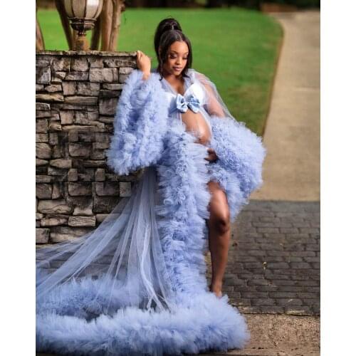 Elegant Lavender Tulle Maternity Robes For Photo Shoot Long Sheer Bridal Pregnancy Tulle Dress Gowns Custom Made Purple Gowns