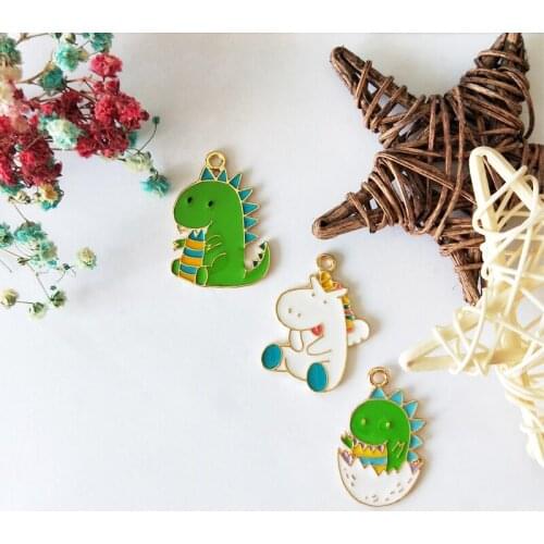 10pcs Alloy Dinosaur Enamel Charms Cute Cartoon Gold Tone Unicorn Earring Pendants Fit DIY Bracelet Jewelry Accessories FX167