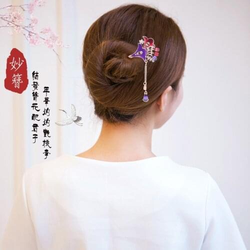 Ethnic retro painted hairpin jewelry plate hair enamel art double butterfly hand-painted hair accessories hairpin palace Hanfu