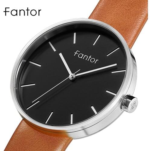 Fantor Brand Mens Minimalist Thin Quartz Watch 42MM Leather Strap Wrist Watch for Men Simple Casual Quartz Wristwatches
