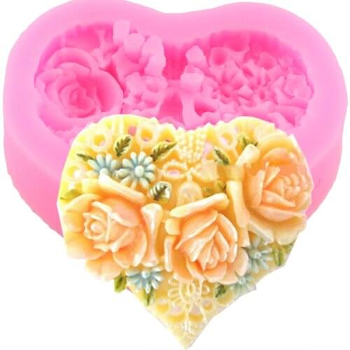 Heat Shape Flower Silicone Cake Mold Soap Forms Molds Candy Chocolate Stencil Kitchen Baking Fondant Cake Decorating Tools Q050