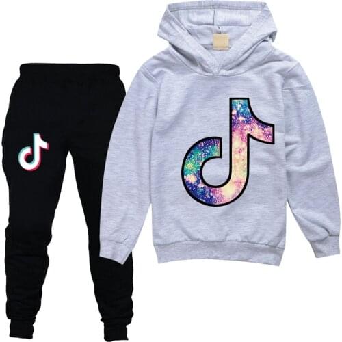 TIK TOK boys and girls childrens hooded sweater + cotton trousers set are hot sale in autumn and spring