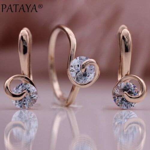 PATAYA New Fashion Jewelry Set 585 Rose Gold Natural Zircon Dangle Earrings Ring Sets Romantic Wedding Women Unusual Noble Gift