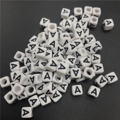 100pcs 6mm Letter A Square Alphabet Beads Acrylic Beads For Jewelry Making DIY Bracelet Necklace Accessories