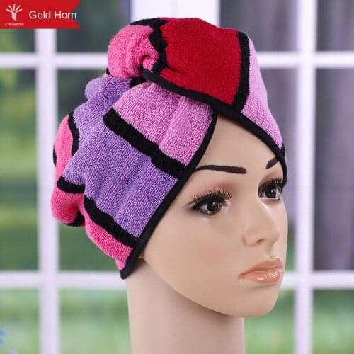 Best selling colorful striped household ladies shower cap dry hair cap, cotton soft absorbent towel bath
