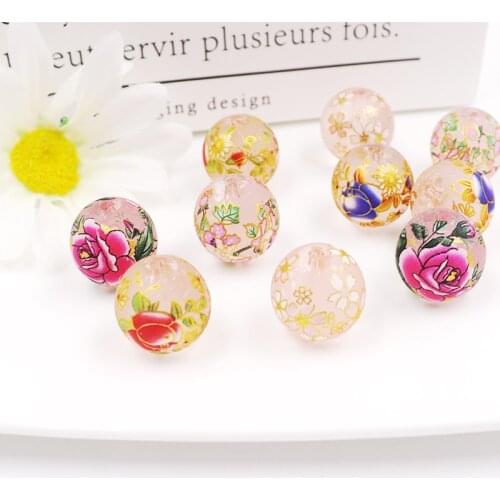 Matte Pink Japanese painting old Japanese painting bead bottom color flower pattern 18 mm 10 pieces / batch
