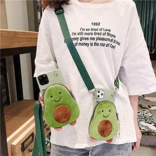 Cute 3D Plush Avocado Coin Wallet Phone Case For iphone 11 Pro Max X XR XS Max soft cover For iphone 7 8 6 6S Plus Purse cases