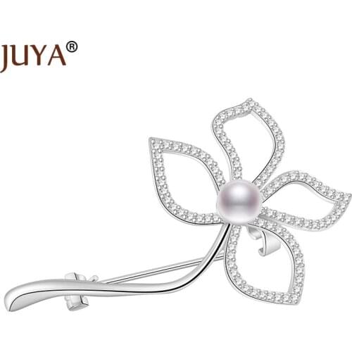 Fashionable AAA Cubic Zirconia Rhinestone Pearl Flower Brooch Pin Garment Accessories Jewelry Brooches Pins For Women Gift