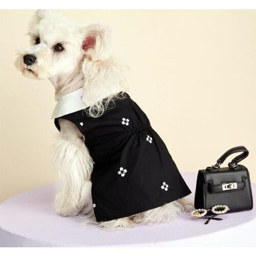 Fashion Spring Summer Clothing For Pet Dogs Small Dog Cat Skirt Puppy Black Embroidered Skirt Cotton Pet Dress Akita Pug Hoodies