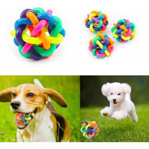 Pet Dog Puppy Cat Colorful Rubber Training Chew Ball Pet Products Bell Squeaky Sound Play Toy Dog Ball Bite Resistant Play Ball