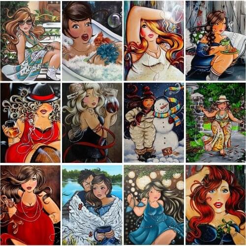 5D DIY Diamond Painting Cartoon Fat Lady Cross Stitch Kit Full Drill Square Diamond Embroidery Mosaic Woman Picture Home Decor