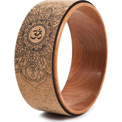 NEW-Cork Yoga Wheel for Yoga Poses and Backbends Inversions Wood-Effect and Mandala Print, Dharma Yoga Prop Wheel