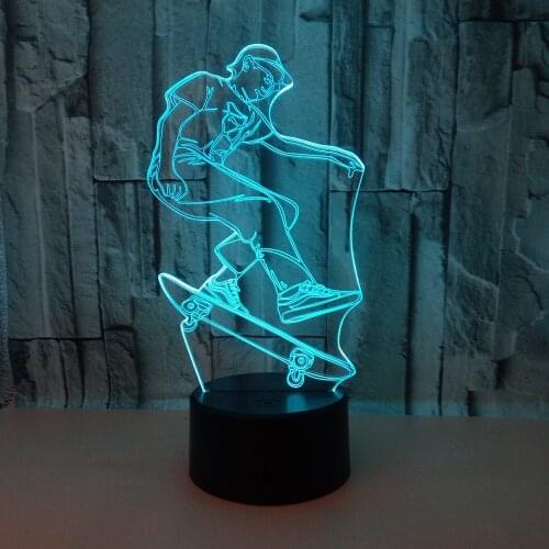 New Skateboard Sports 3d Night Lamp Gift Atmosphere 3d Led Small Table Lamps Childrens room decoration 3D Desk Lamp