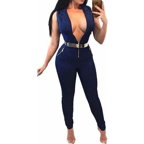 New Arrival 2018 Sleeveless Jumpsuit Jeans Sexy Bodysuit Women Denim Overalls Rompers Girls Pants Jeans Ladies