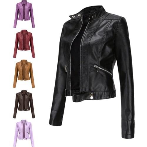 New 2021 High-quality Slim Spring And Autumn Womens Leather Jacket Thin Section Small Jacket Ladies Motorcycle Jacket