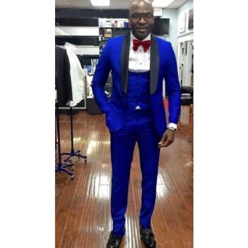 New Arrival One Button Royal Blue Groom Tuxedos Groomsmen Shawl Lapel Mens Suits Blazers (Jacket+Pants+Vest+Tie) W:1049
