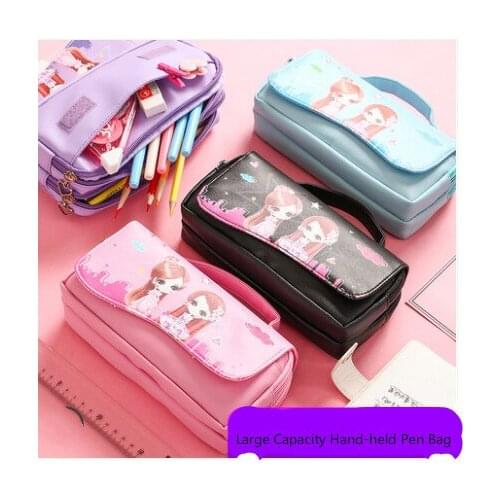 Lovely Pencil case Pencils bag for schools & offices students PU Pencil case kawaii gift Large Capacity waterproof bag Pink
