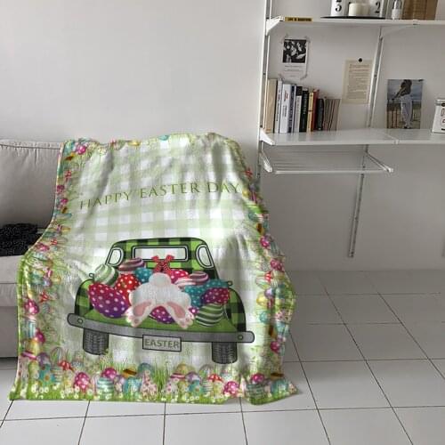 Easter Egg Car Bunny Throw Blanket Home Sofa Decor Blanket Portable Soft Bedspread Microfiber Flannel Blankets for Beds