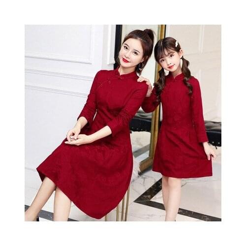 Chinese Style Mother and Daughter Clothes Family Matching Dresses Vintage Matching Family Outfits Party Chinese Qipao Dresses