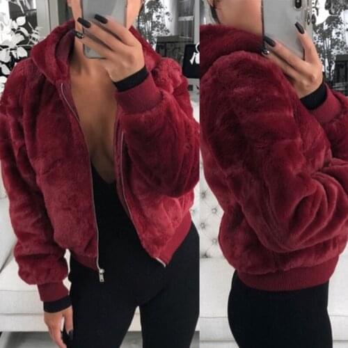 Women Winter Long Sleeve Zip Up Hooded Cardigan Jacket Fuzzy Plush Warm Outwear