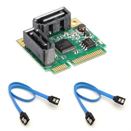 2 Ports Mini PCI-E PCI Express to SATA 3.0 Converter Hard Drive Extension Card with SATA Cable for PC Computer Add On Cards SATA