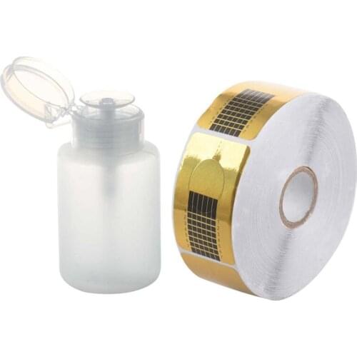 150Ml Nail Art Makeup Polish Plastic Pump Dispenser with 500Pcs Nail forms Tool for Acrylic UV Gel Tip Extension