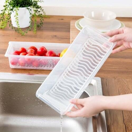 Plastic Food Storage Box Sealed Crisper Can Preservation Box Kitchen Fruit Tableware Drain Drying Box Refrigerator Organizer