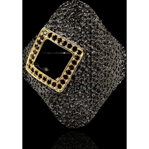 New Exaggerated Mens Diamond Hollow Ring Black Zircon Two-tone Ring 925 Silver Couple Ring Womens Jewelry Fine Jewelry