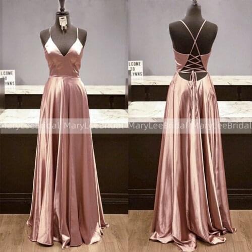 Floor Length A-Line Evening Dresses Crisscross Spaghetti Straps Shiny Spandex Satin Formal Prom Party Gowns Cheap robe de soiree