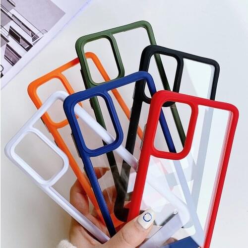 Shockproof Candy Color Frame Clear Phone Case For Samsung Galaxy S21 Plus A52 A72 A32 A02S A21S A42 A12 Transparent Back Cover