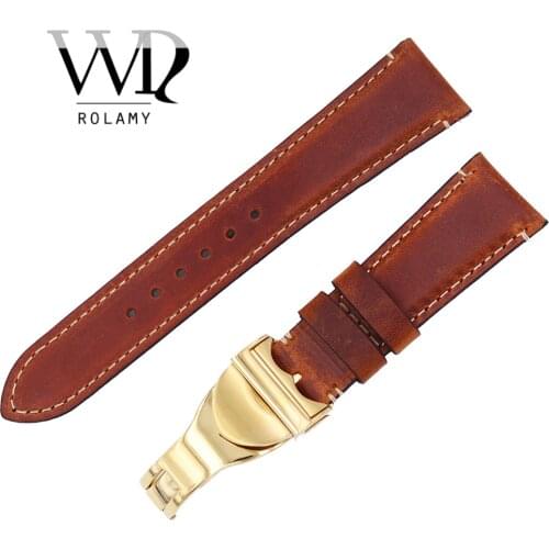 Rolamy Wholesale 22mm Vintage Style Genuine Leather Replacement Wrist Watchband Strap Belt Loops Band Bracelets For IWC Tudor