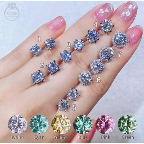 Real Moissanite Earring Jewelry Color D VVS1 0.5CT 1.0CT 2CT S925 Sterling Silver Round Cut Diamond Studs Earrings For Women