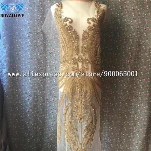 Engagement Designer Sparkle Full Bodice Rhinestone Crystal Applique Beaded Heavy Beads Motif Diamante Lace Patch Wedding Dress