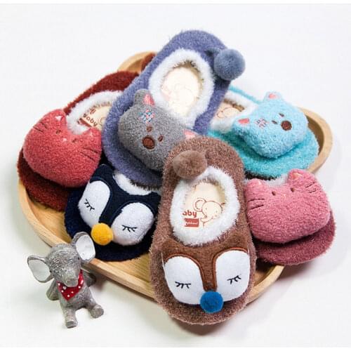 2019 Warm Winter Cute 0-5 Years Cartoon Animal Plush Sock Newborn Baby Girl Boy Anti-Slip Socks Slipper Shoes Boots