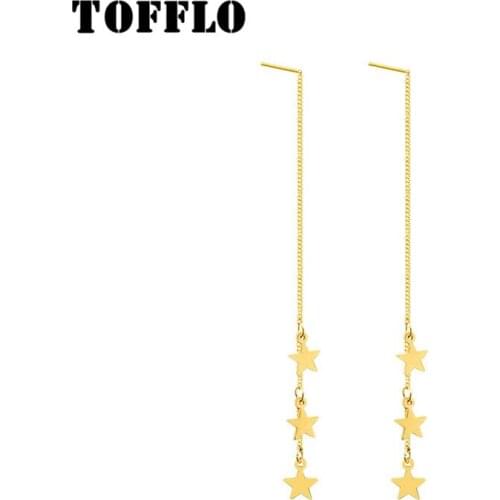 TOFFLO Stainless Steel Three Layer Five Pointed Star Earrings Star Earline Jewelry For Women BSF278