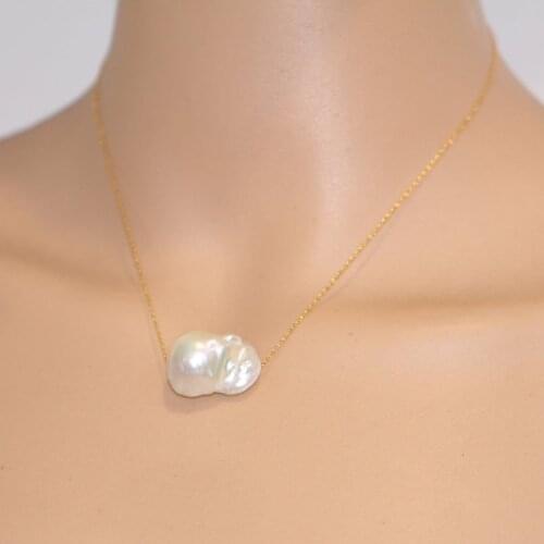 Unique Pearls jewellery Store,13-15MM White Baroque Pearl Floating Necklace,Huge Jumbo Flameball Pearl Necklace,Girl Gift