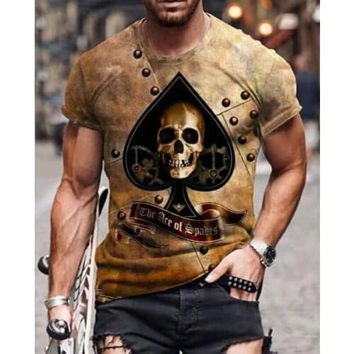 Horrible Skull Spades Poker T-Shirt Casual Men Summer 3D-Print Extra-Large T-Shirt 2021 Comfort Breathable T-Shirt Tops XXS-6XL