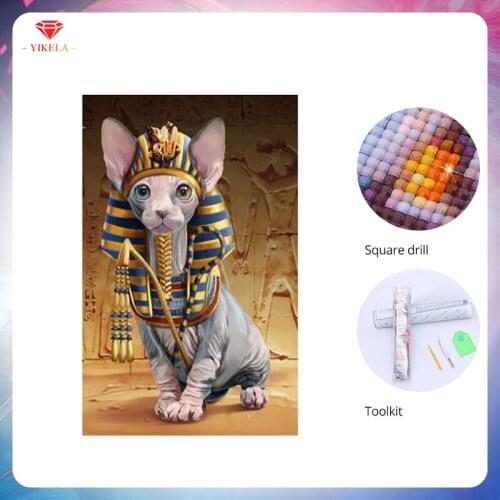YIKELA Wall Sticker Diamond Painting Diamond Embroidery Egyptian Pharaoh Dog Painting Cross Stitch Craft Kit Home Decoration